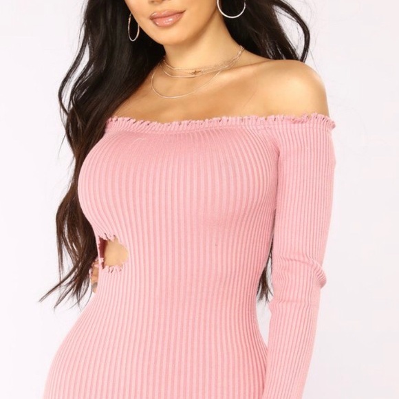 Harlow Frayed Off Shoulder Dress - Pink - Picture 3 of 5